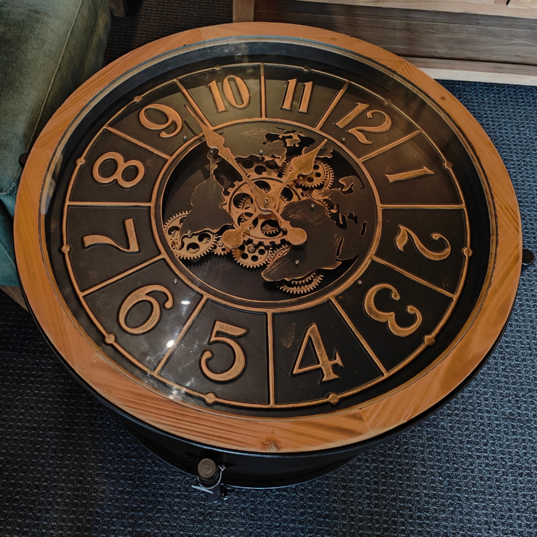 Industrial Round Coffee Table With Clock Top image 2